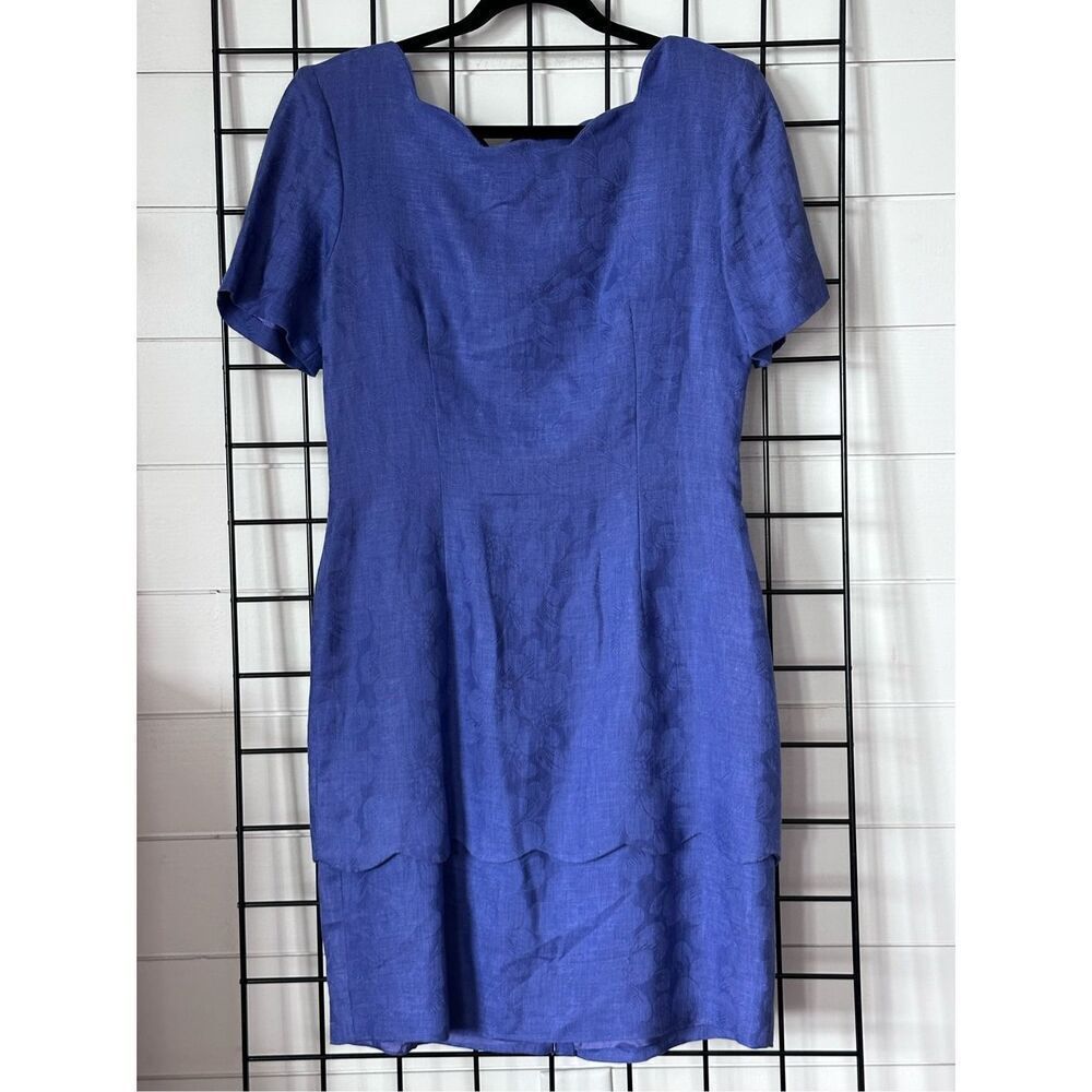 VTG Yves Cossette Depeche Mode‎ Scalloped Linen Dress Womens 12 Periwinkle 90s